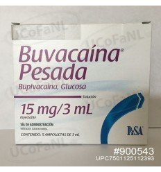 Buvacaina Pesada 15 mg/3 ml Bupavacaina, Glucosa Sol. Inyectable c/5 ampolletas